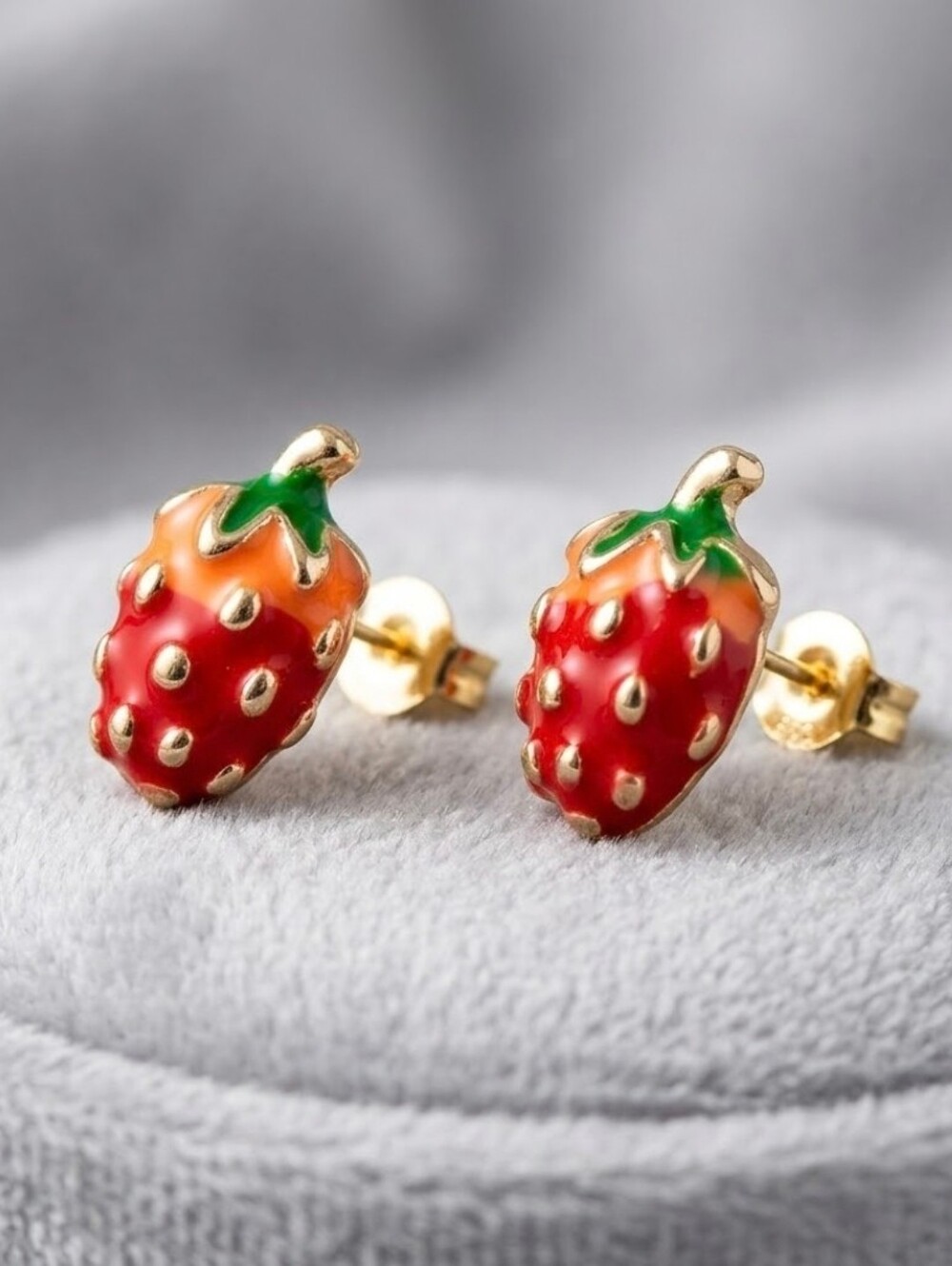 Small Gold Strawberry Earrings With Silver Posts For Sensitive Ears